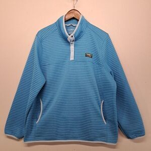 LL Bean Pullover 506836 Women's 2X Plus Blue Quilted Snap Neck Fleece